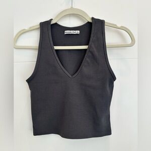 Abercrombie and Fitch Charcoal Gray Ribbed V-Neck Crop Tank Top Size Small